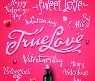 Happy Valentines Day Text Elements Vector