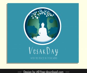 Happy Vesak Day Banner Template Buddha Silhouette Bo Tree Sketch