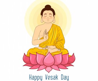 Happy Vesak Day Icon Sitting Buddha Buddhism Spiritual Art Sketch