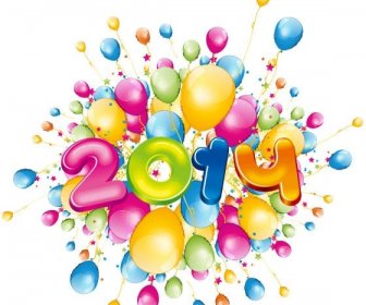 Tahun Baru Happy14 Dengan Balon Warna-warni Vektor Ilustrasi