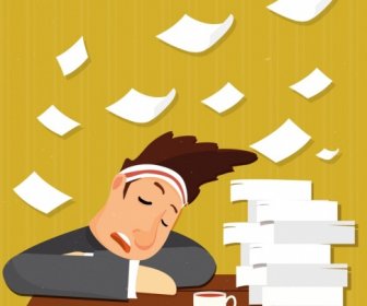 Hard Working Drawing Sleeping Staff Flying Papers Icons