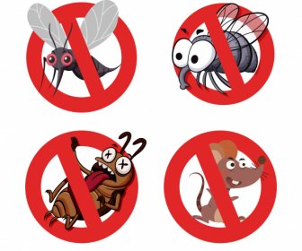 Schädliche Tiere Zeichen Vorlagen Cartoon Skizze