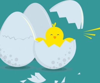 Telur Menetas Latar Belakang Lucu Chick Ikon Kartun Berwarna