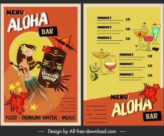 Mẫu Thực đơn đồ Uống Hawai Kiểu Trang Trí Cổ điển đầy Màu Sắc