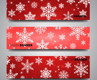 Header Banner Design Sets On Christmas Flakes Background