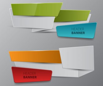 Header Banner Sets On 3d Origami Design