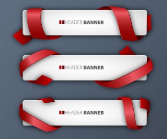 Header Banner Sets With Red Ribbons Coverings Design