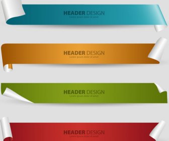 Header Design Sets With 3d Curled Sheet Background