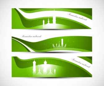 Header Ramadan Kareem Bright Green Colorful Wave Illustration
