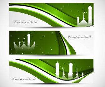 Header Ramadan Kareem Bright Green Colorful Wave Vector