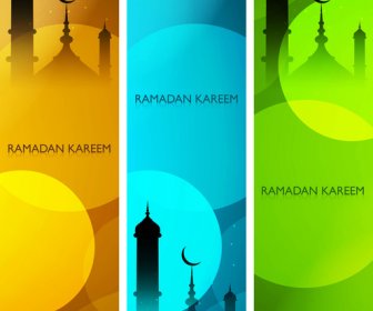 Header Ramadhan Kareem Gelombang Warna-warni Hijau Terang Vektor