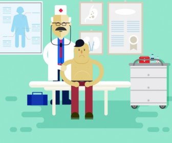Gesundheitsversorgung, Die Arzt-Patienten-Symbole Zeichnen Farbige Cartoon