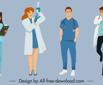 Health Care Work Icons Cartoon Characters Sketch