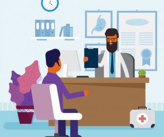 Gesundheits-check Zeichnung Patienten Arzt Symbol Farbigen Cartoon