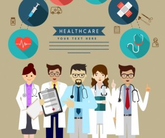 Im Gesundheitswesen Banner Arzt Medizinische Werkzeuge Symbole