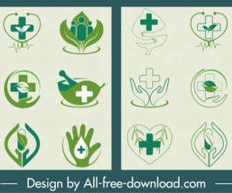 ícones De Saúde Coleção Formas De Folha De Mão Coração Verde