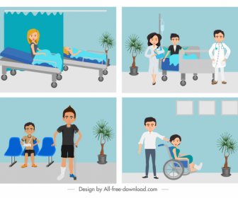 Dipinti Sanitario Ospedale Personaggi Dei Cartoni Animati Colorati Design