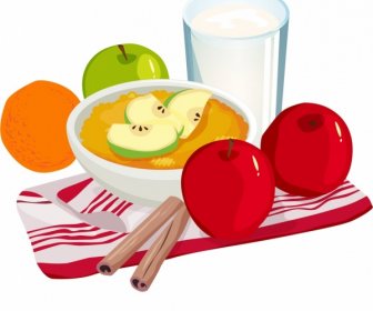 Healthy Breakfast Icon Fruits Decor Colorful 3d Design