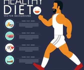 Healthy Diet Banner Fitness Man Instruction Icons