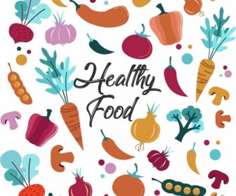 Alimentos Saludables De Fondo Iconos Multicolor Decoración