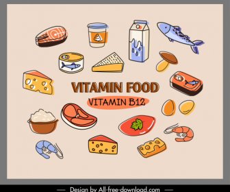 Healthy Food Banner Colorful Classic Handdrawn Sketch