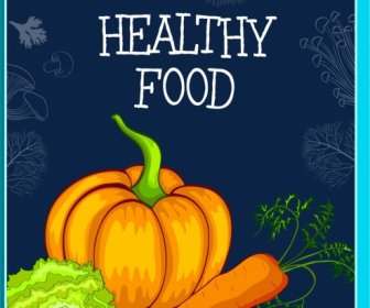 健康食品バナーかぼちゃにんじんアイコン背景をビネットします。
