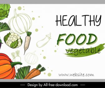 Healthy Food Banner Vegetables Sketch Classic Handdrawn
