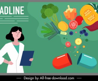 healthy food poster cartoon character colorful dynamic design