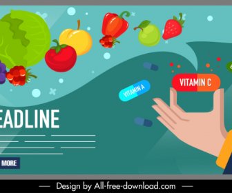healthy food poster fruits vegetables pills sketch