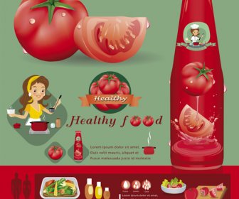 Makanan Sehat Tomat Poster Kreatif Vektor
