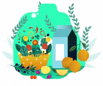 健康的な生活の背景フルーツジュース野菜木のスケッチ