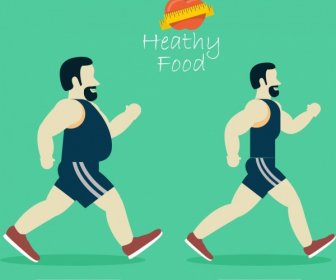 Healthy Life Banner Man Exercise Food Icons