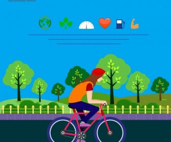 건강 한 생활 Infographic 자전거 라이더 아이콘