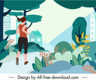 Healthy Lifestyle Background Template Jogging Activity Contemporary Design