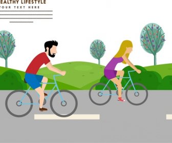 Healthy Lifestyle Banner Design Human And Cycling Sports