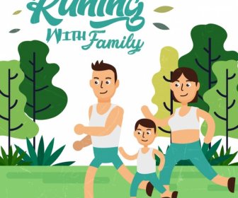 Healthy Lifestyle Banner Family Icon Colored Cartoon Design
