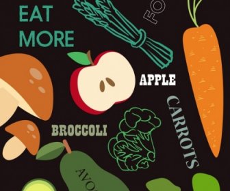 Healthy Lifestyle Banner Vegetables Fruits Icons Decor