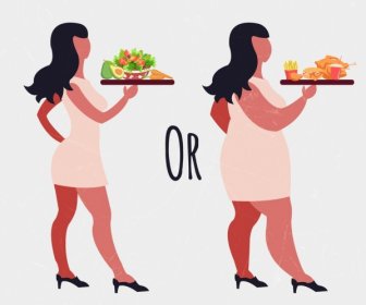Gaya Hidup Sehat Banner Wanita Makanan Ikon Kontras Desain