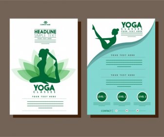 健康的生活方式的小册子，女性練習瑜伽的綠色剪影