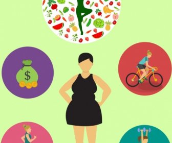 Healthy Lifestyle Concept Various Activities Isolation Woman Icon