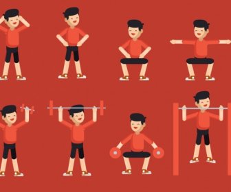 Healthy Lifestyle Design Elements Exercising Man Cartoon Characters