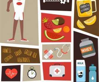 Estilo De Vida Saludable Elementos De Diseño Símbolos De Salud Decoración