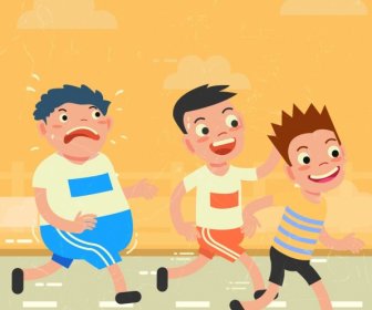 Healthy Lifestyle Drawing Kids Doing Exercise Colored Cartoon