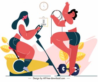Iconos De Estilo De Vida Saludable Fitness Mujer Sketch Personajes De Dibujos Animados
