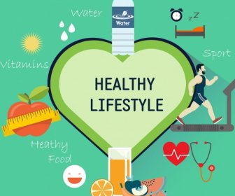 Healthy Lifestyle Infographic Heart Water Fruit Icons