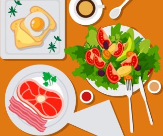 Healthy Meal Background Vegetables Eggs Bacon Icons