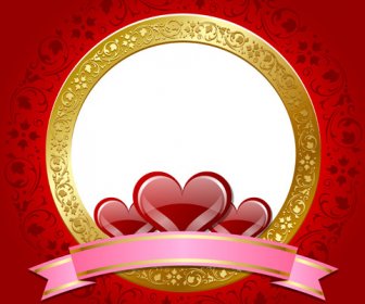 Heart And Glod Frame Vector Background