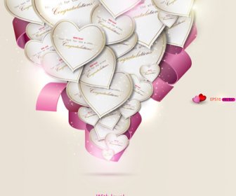 Herz Und Bänder Valentinskarten Vektor-Satz