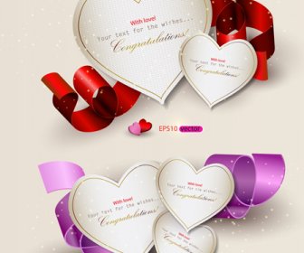 Conjunto De Vetores De Cartões De Dia Dos Namorados Coração E Fitas