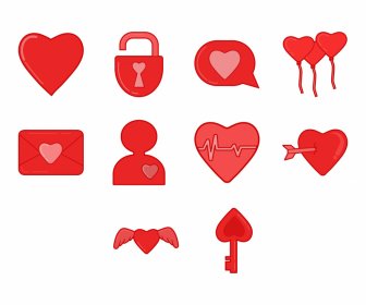 Heart Icon Sets Collection Red Symbols Flat Sketch